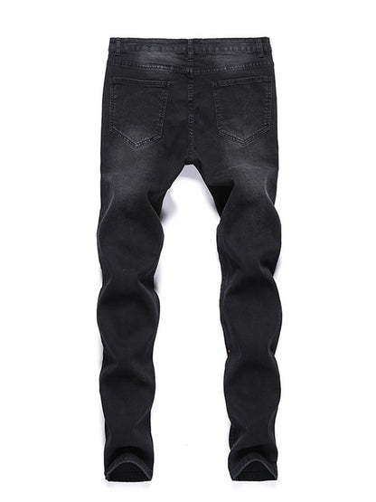 LONGBIDA Patchwork Jeans Fashion Paint Printing Skinny Biker Hip Hop For Men