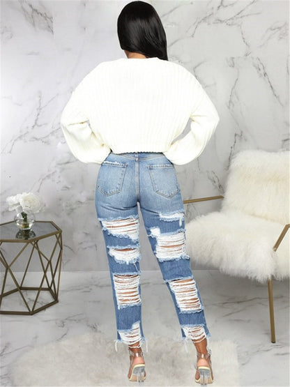 LONGBIDA Women Casual Ripped Jeans Sexy Stretch Skinny Boyfriend Style
