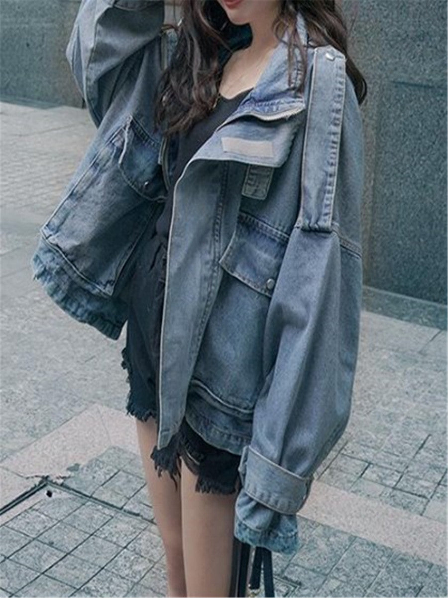 LONGBIDA Fashion Jacket Women Loose Retro Denim Streetwear