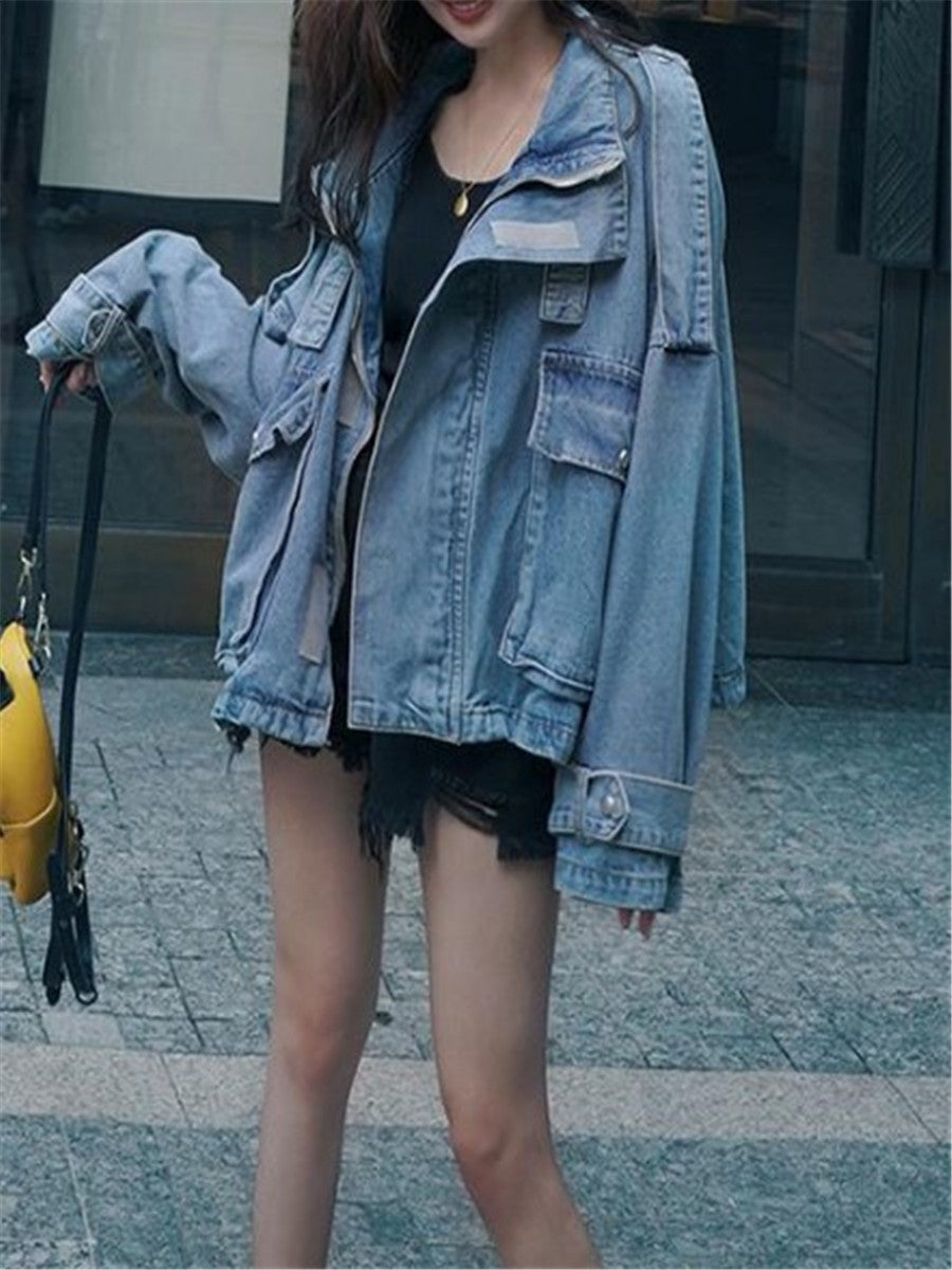 LONGBIDA Fashion Jacket Women Loose Retro Denim Streetwear