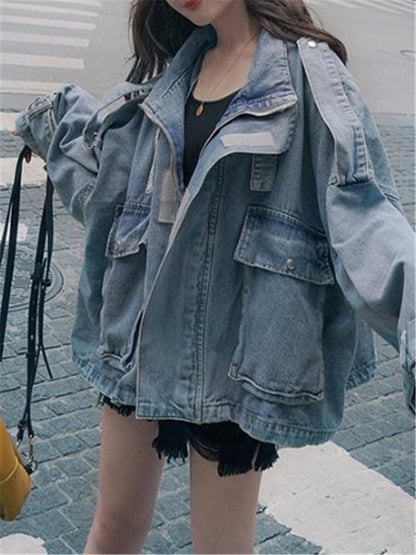 LONGBIDA Fashion Jacket Women Loose Retro Denim Streetwear