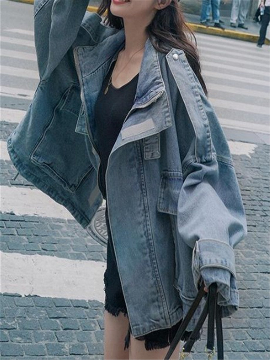 LONGBIDA Fashion Jacket Women Loose Retro Denim Streetwear