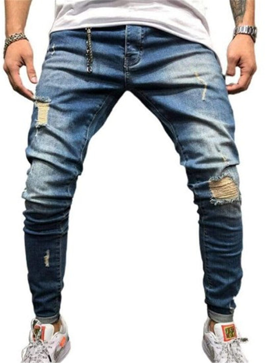 LONGBIDA Fashion Ripped Jeans Men Skinny Distressed Stretchy Trousers