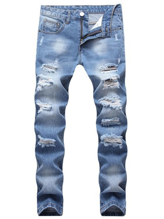 LONGBIDA Men Joggers Ripped Jeans Slim Fit Blue Distressed Destroyed