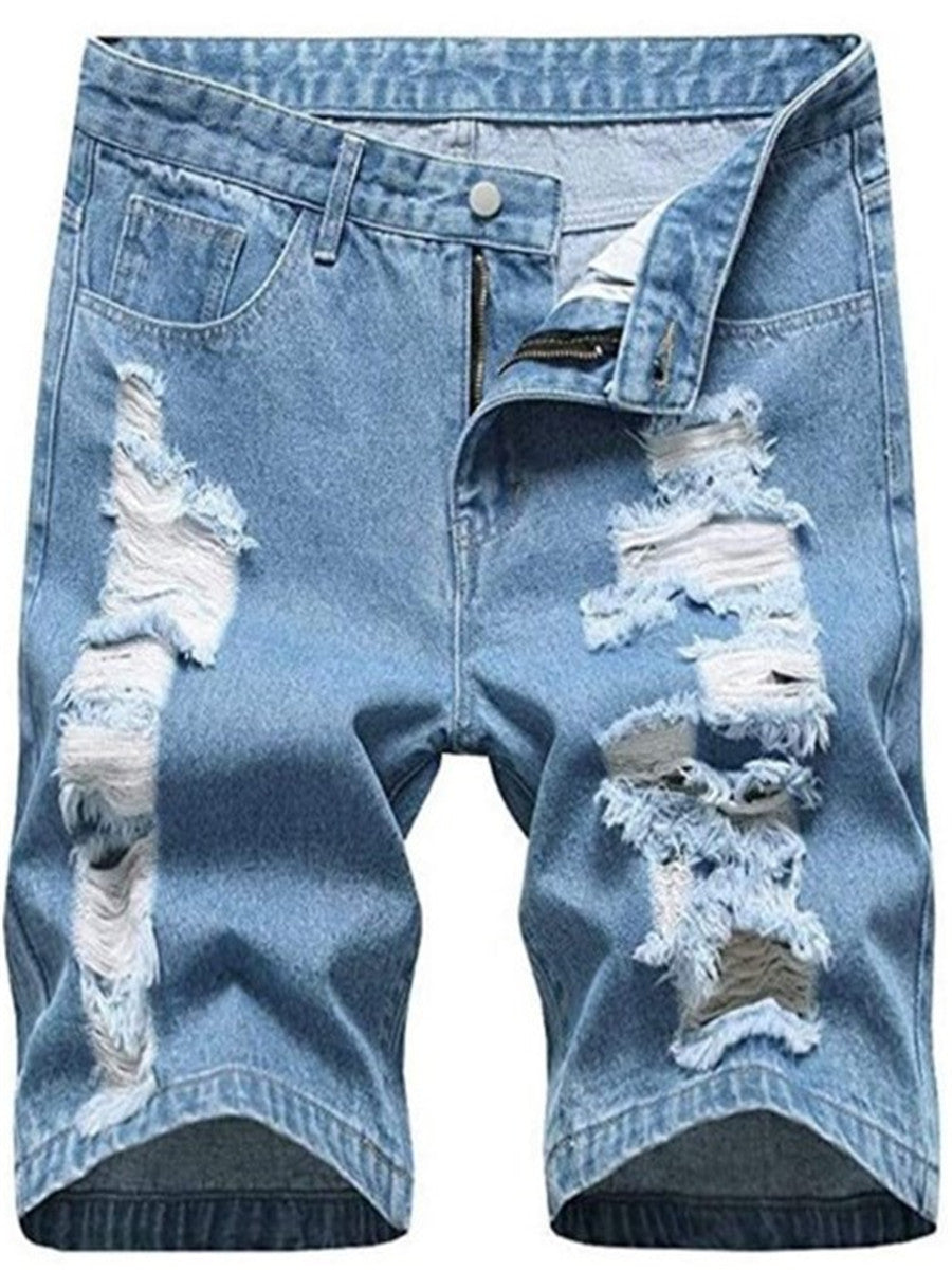 LONGBIDA Causal Ripped Shorts Distressed Loose Fit Denim Mens Pants