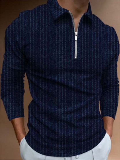 LONGBIDA Polo Shirt Zipper Design Mens Streetwear Casual Fashion