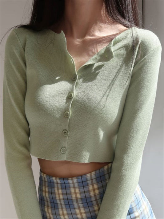 LONGBIDA Womens Short Knitted Sweaters Cardigan Fashion Crop Top