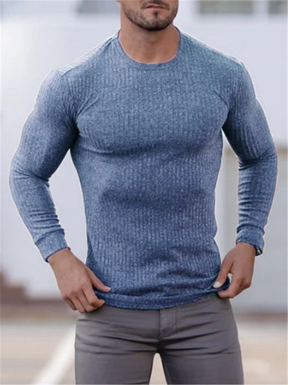 LONGBIDA Fashion Men T Shirt Sweater Slim Fit Knittwear Pullovers Fitness