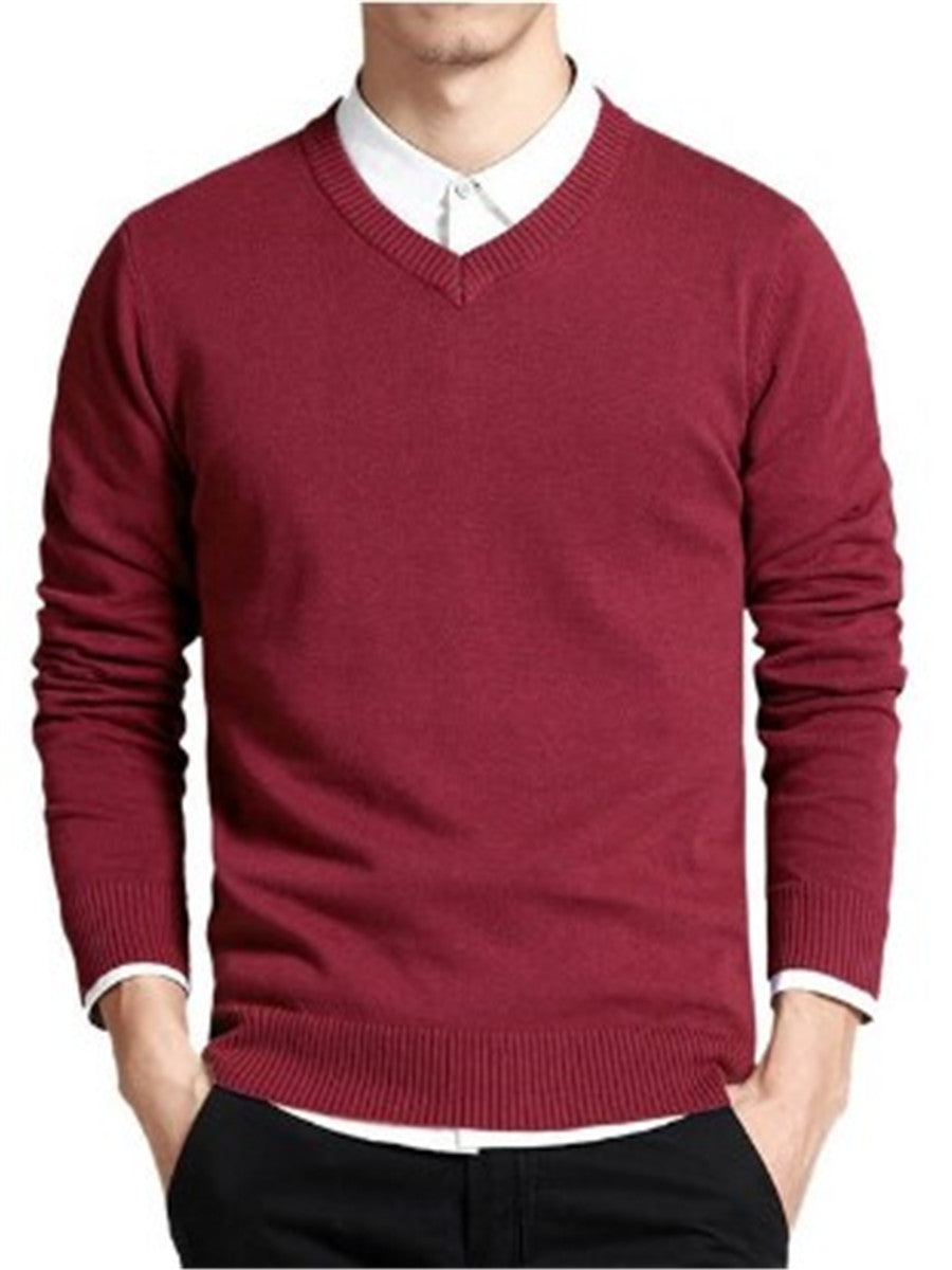 LONGBIDA Cotton Sweater Men Pullovers Outwear V Neck Sweaters Fashion