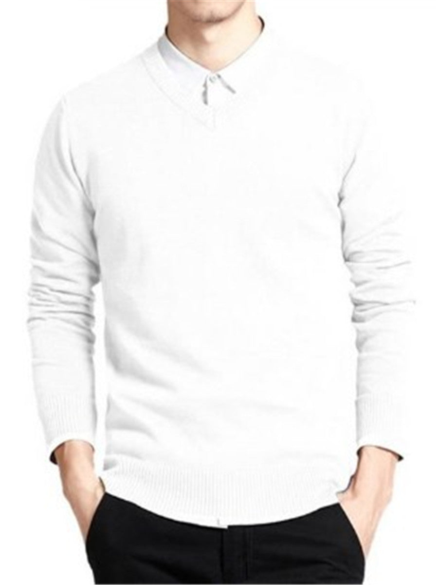 LONGBIDA Cotton Sweater Men Pullovers Outwear V Neck Sweaters Fashion