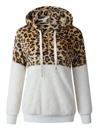 LONGBIDA Fleece Sweater Fashion Women Leopard Patchwork Fluffy Thick