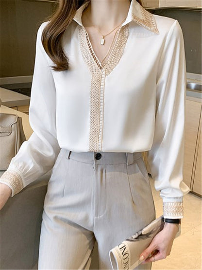 LONGBIDA Blouse Shirt WomenV Neck Chiffon Fashion Elegant