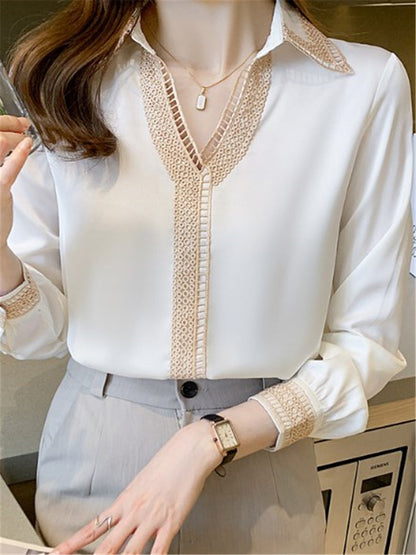 LONGBIDA Blouse Shirt WomenV Neck Chiffon Fashion Elegant