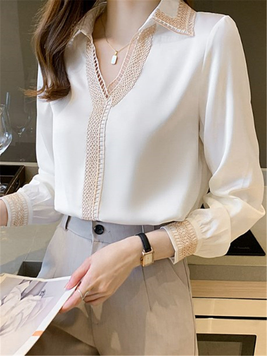 LONGBIDA Blouse Shirt WomenV Neck Chiffon Fashion Elegant