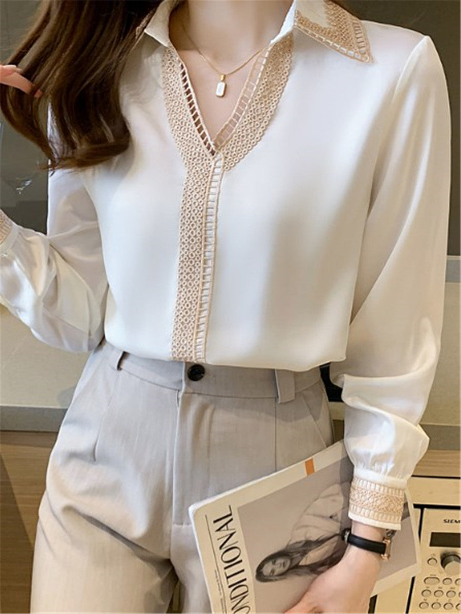 LONGBIDA Blouse Shirt WomenV Neck Chiffon Fashion Elegant