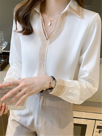 LONGBIDA Blouse Shirt WomenV Neck Chiffon Fashion Elegant