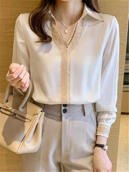 LONGBIDA Blouse Shirt WomenV Neck Chiffon Fashion Elegant