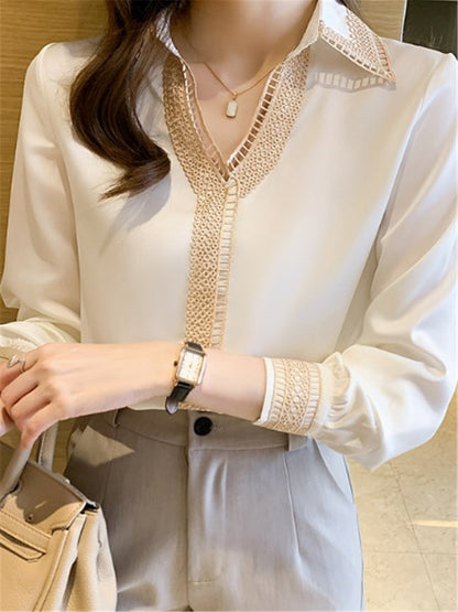 LONGBIDA Blouse Shirt WomenV Neck Chiffon Fashion Elegant