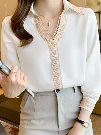 LONGBIDA Blouse Shirt WomenV Neck Chiffon Fashion Elegant