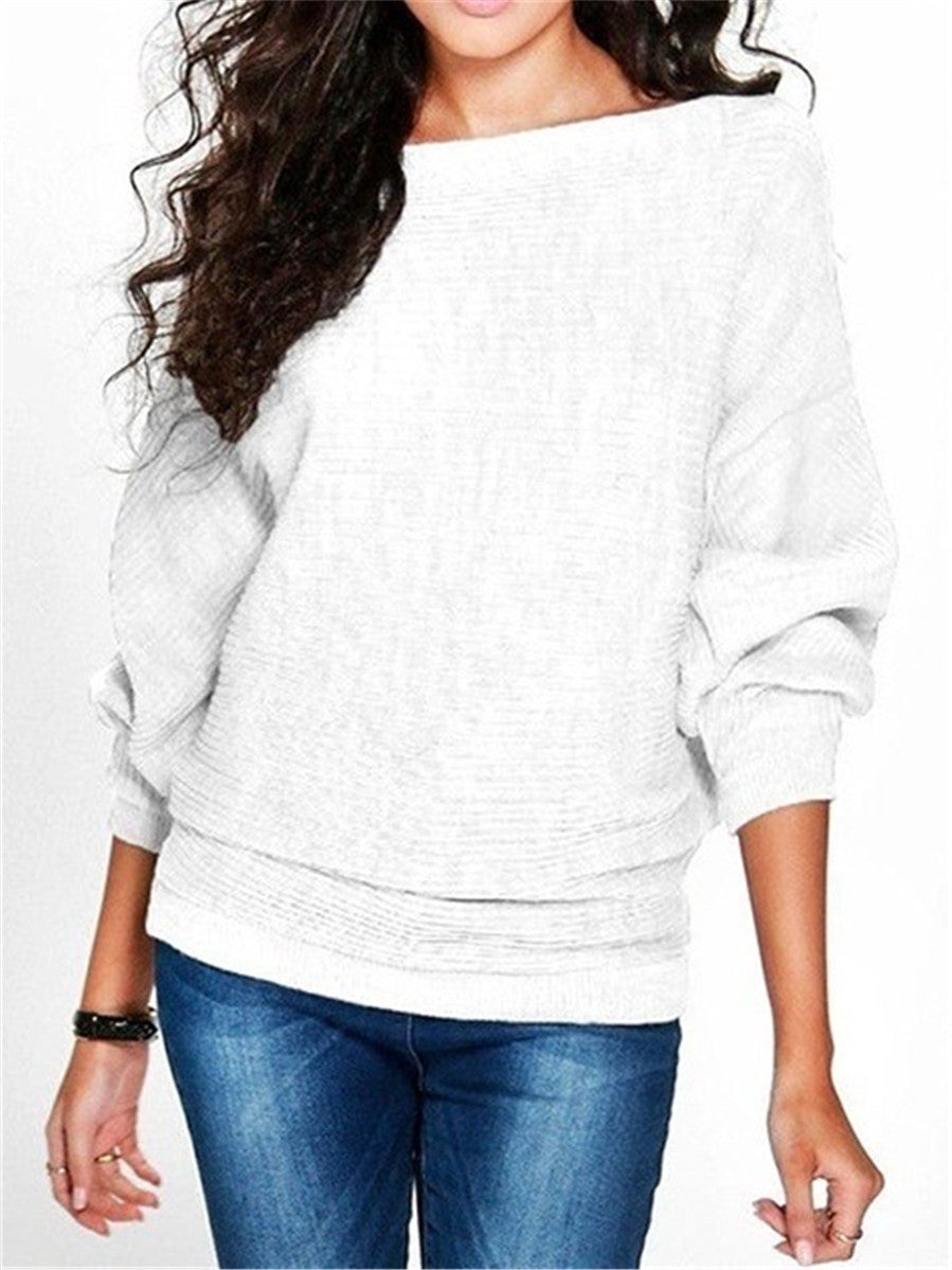 LONGBIDA Knitted Pullovers Women Sweater Fashion Bat Wing Casual