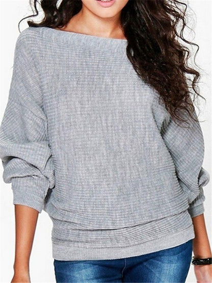 LONGBIDA Knitted Pullovers Women Sweater Fashion Bat Wing Casual