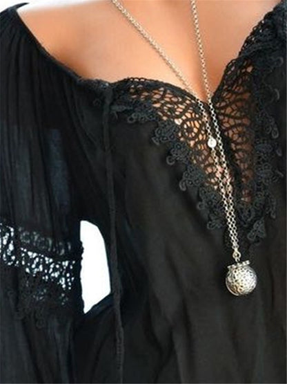 LONGBIDA Women Lace Patchwork Blouse Shirt Casual V-Neck Top