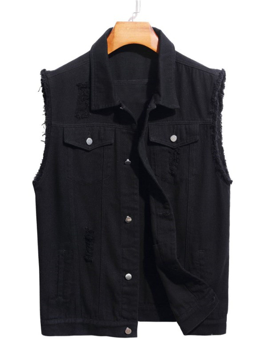 LONGBIDA Jacket Vest Streetwear Sleeveless Denim Coat Fashion Casual Men