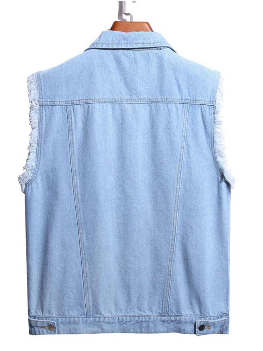 LONGBIDA Jacket Vest Streetwear Sleeveless Denim Coat Fashion Casual Men