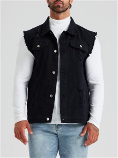 LONGBIDA Jacket Vest Streetwear Sleeveless Denim Coat Fashion Casual Men