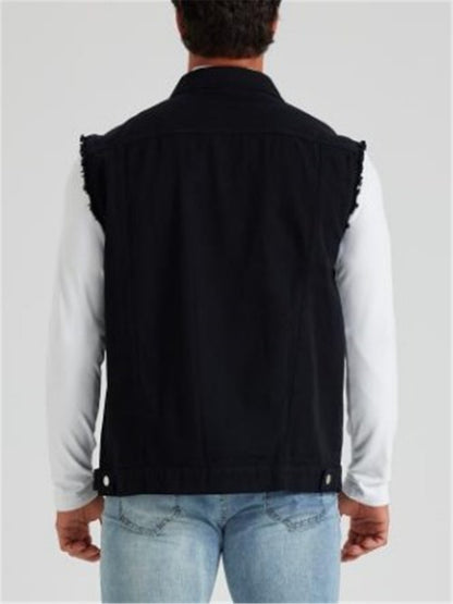 LONGBIDA Jacket Vest Streetwear Sleeveless Denim Coat Fashion Casual Men