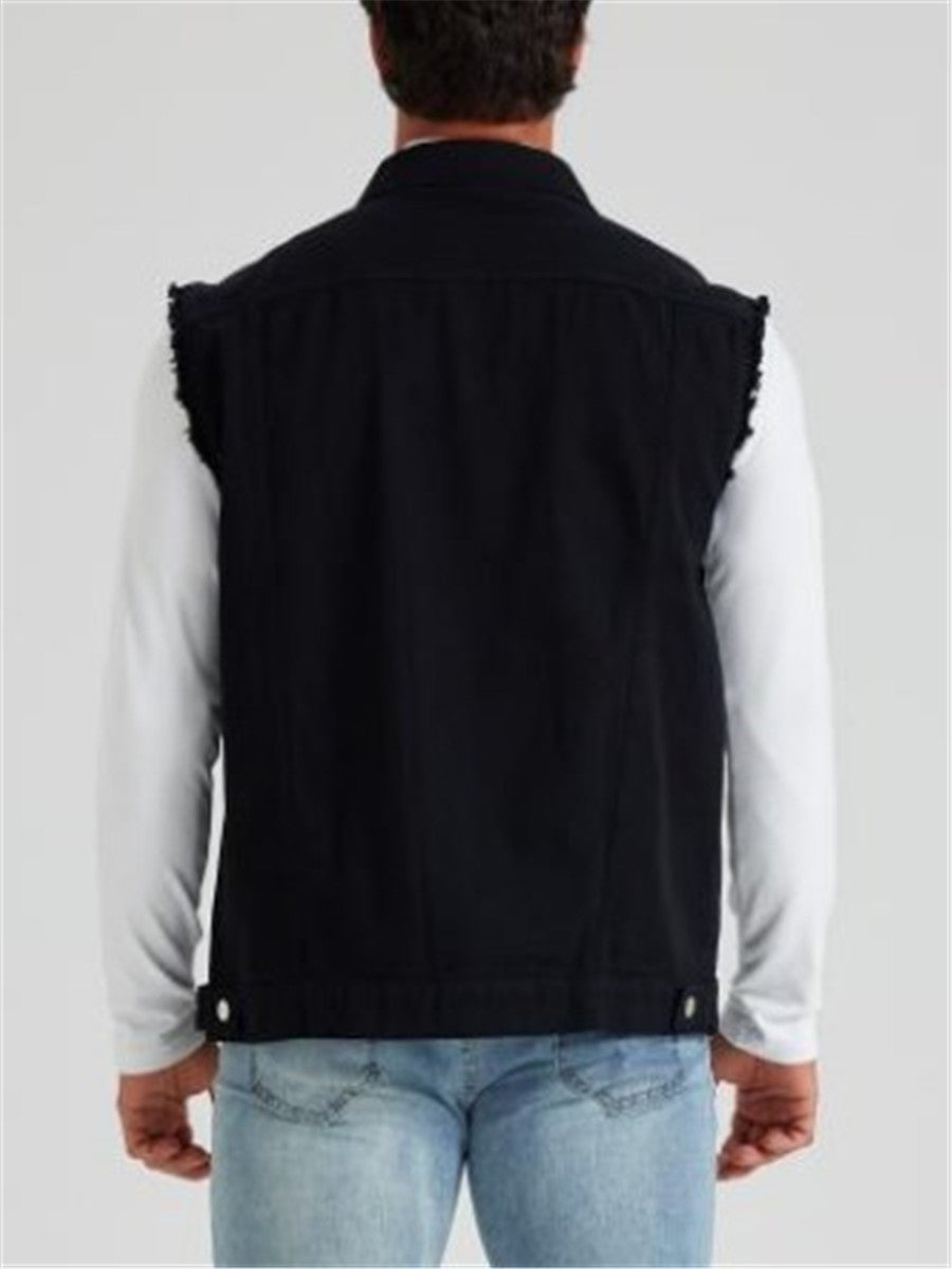 LONGBIDA Jacket Vest Streetwear Sleeveless Denim Coat Fashion Casual Men