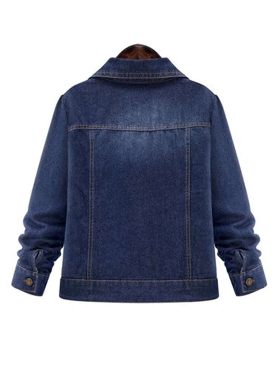 LONGBIDA Denim Jacket Long Sleeve Short Denim Coat Women Streetwear