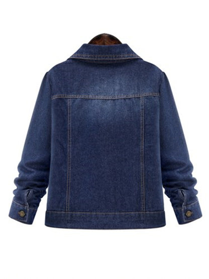 LONGBIDA Denim Jacket Long Sleeve Short Denim Coat Women Streetwear