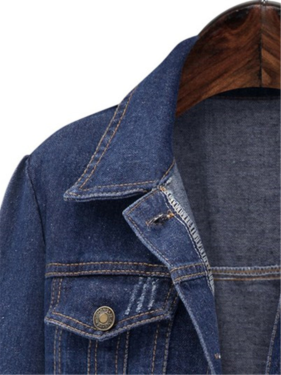 LONGBIDA Denim Jacket Long Sleeve Short Denim Coat Women Streetwear