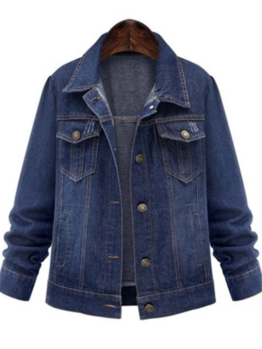 LONGBIDA Denim Jacket Long Sleeve Short Denim Coat Women Streetwear