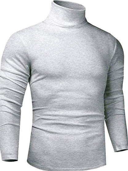 LONGBIDA Casual Men Turtleneck T-Shirt Slim Fit Lightweight Long Sleeve Pullover