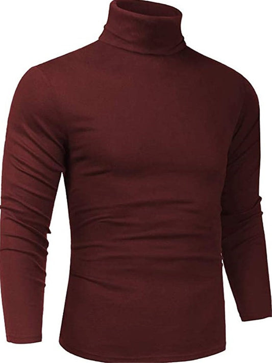 LONGBIDA Casual Men Turtleneck T-Shirt Slim Fit Lightweight Long Sleeve Pullover