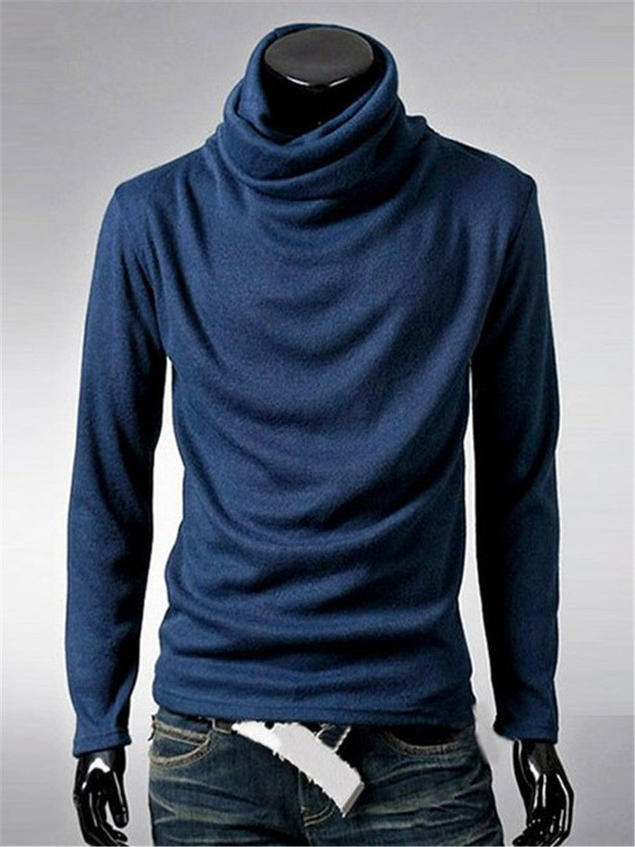 LONGBIDA Men's Turtleneck Sweaters Solid Color Fashion Knitted Pullovers
