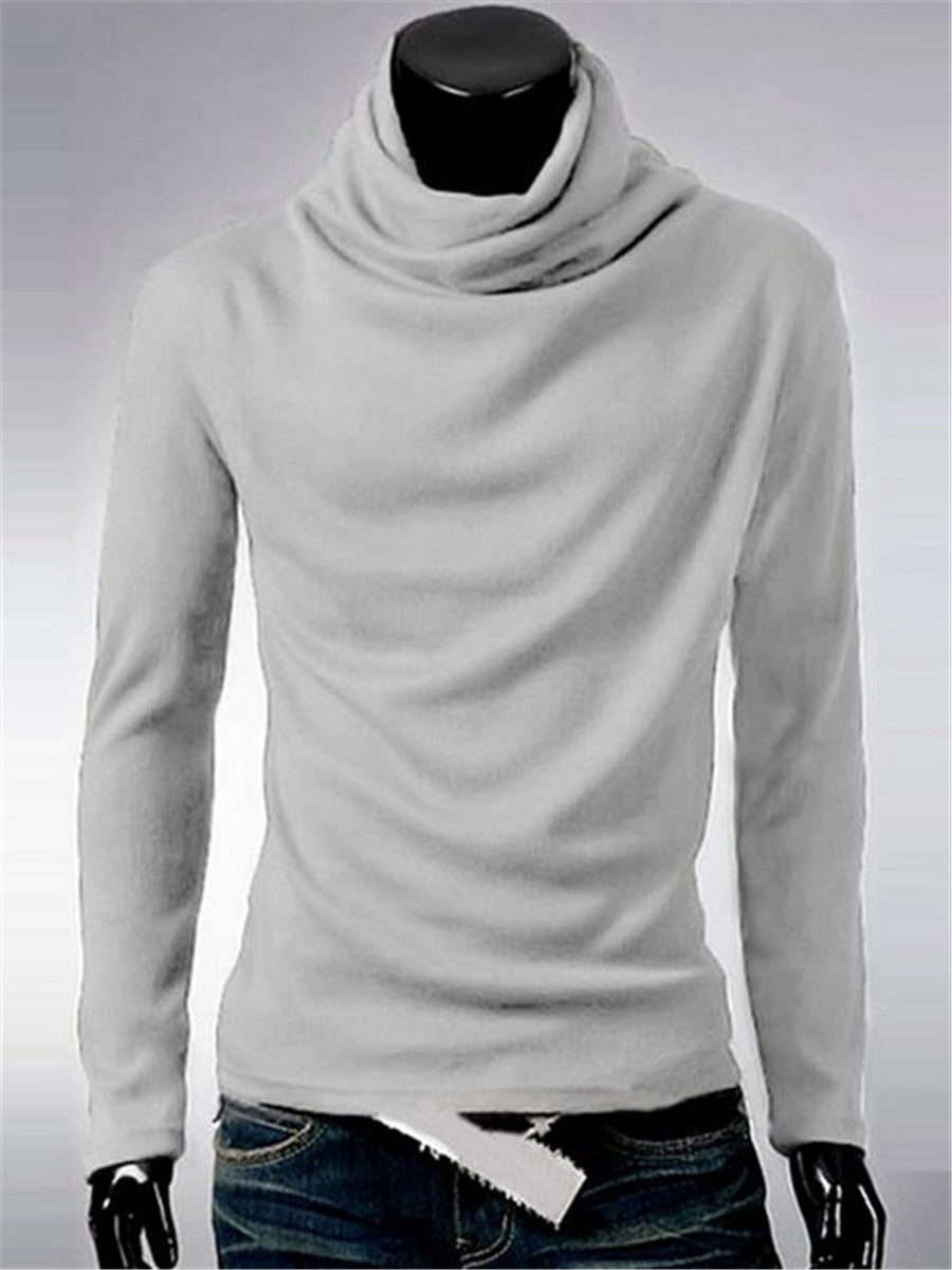 LONGBIDA Men's Turtleneck Sweaters Solid Color Fashion Knitted Pullovers