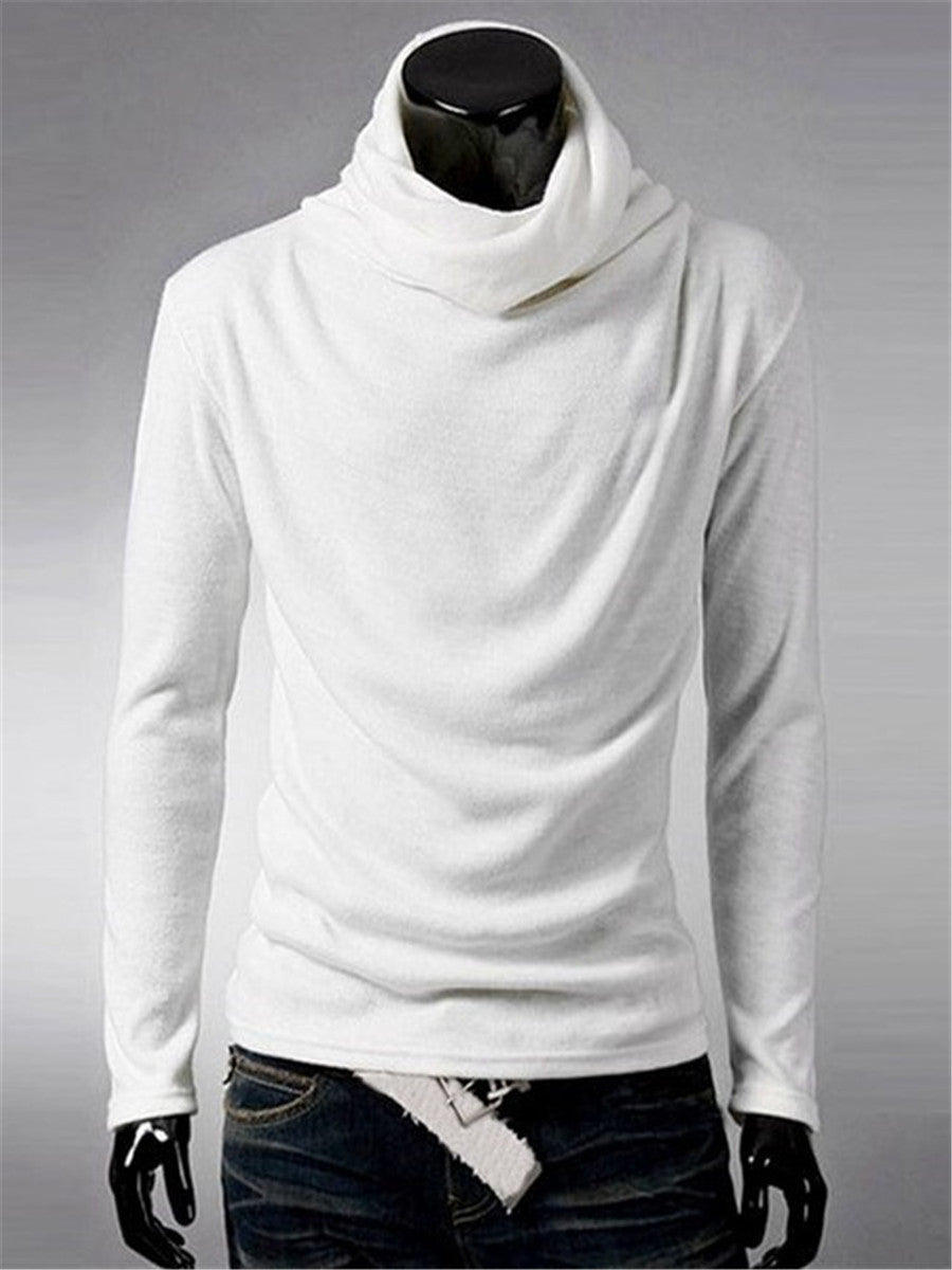 LONGBIDA Men's Turtleneck Sweaters Solid Color Fashion Knitted Pullovers