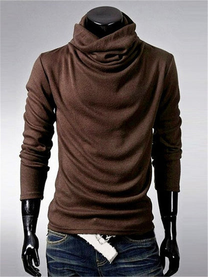 LONGBIDA Men's Turtleneck Sweaters Solid Color Fashion Knitted Pullovers