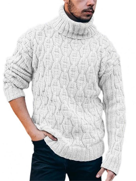 LONGBIDA Men Turtleneck Solid Color Knitted Sweater Long Sleeve Ribbed Thermal