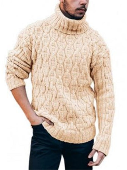 LONGBIDA Men Turtleneck Solid Color Knitted Sweater Long Sleeve Ribbed Thermal