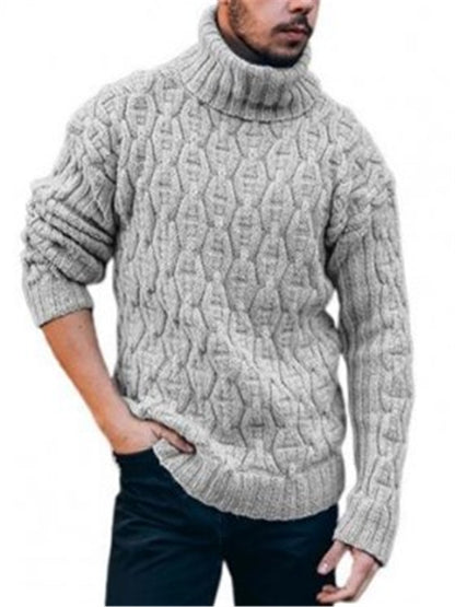 LONGBIDA Men Turtleneck Solid Color Knitted Sweater Long Sleeve Ribbed Thermal