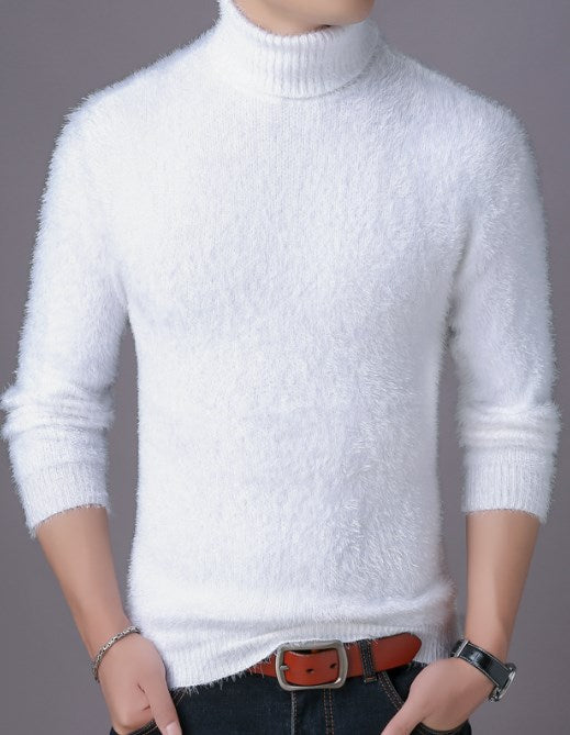 LONGBIDA Men Autumn Winter Turtleneck Sweater Fashion Fluffy Casual