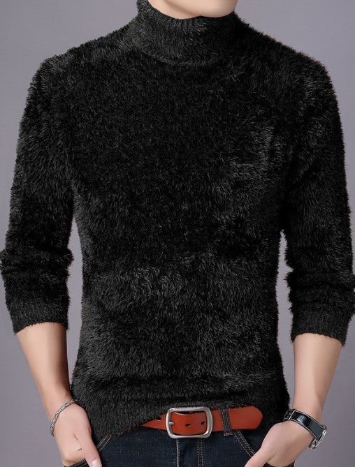 LONGBIDA Men Autumn Winter Turtleneck Sweater Fashion Fluffy Casual