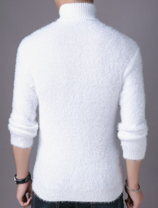 LONGBIDA Men Autumn Winter Turtleneck Sweater Fashion Fluffy Casual