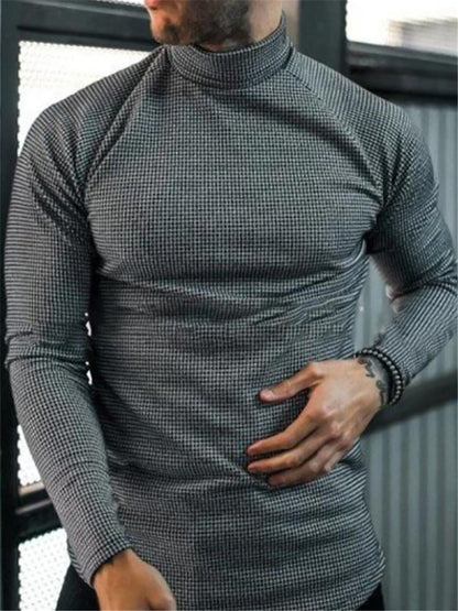 LONGBIDA Men's Turtleneck Slim T-shirt Street Wear Sportswear Sports Running Fitness Shirt