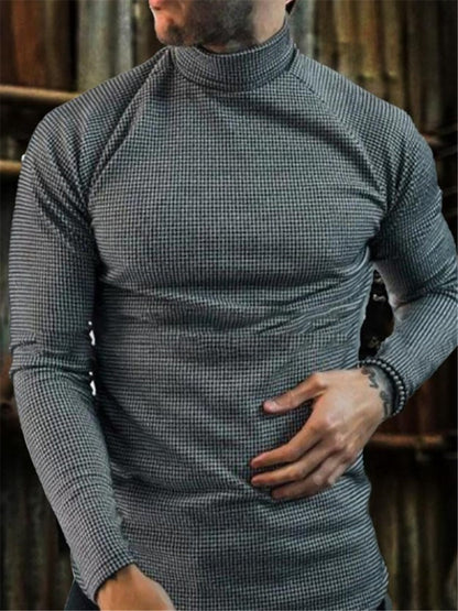 LONGBIDA Men's Turtleneck Slim T-shirt Street Wear Sportswear Sports Running Fitness Shirt