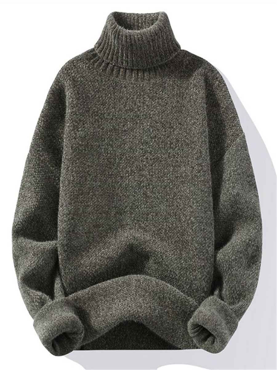 LONGBIDA Mens Warm Turtleneck Sweaters Slim Knitted High Neck Pullovers
